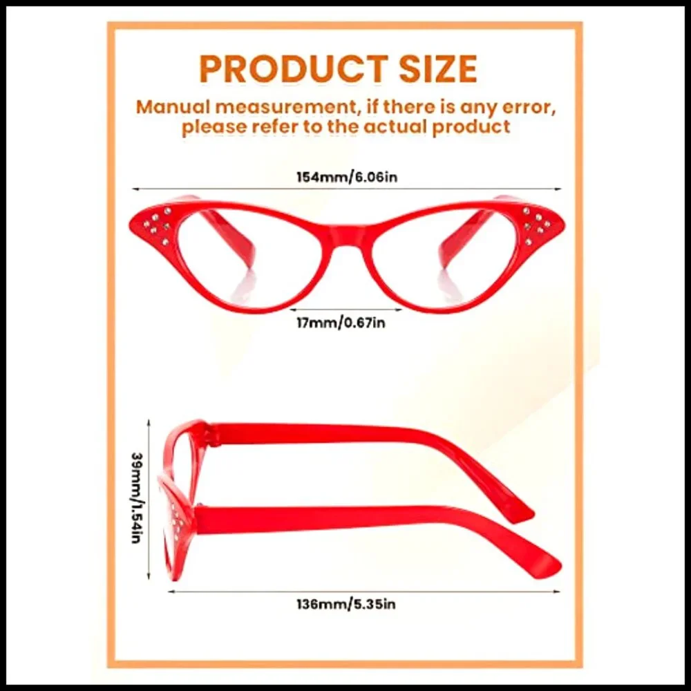 Cat Eye Rhinestone Glasses Retro 50s 60s Polycarbonate Material